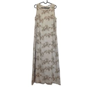 Vintage Linen Blend Coastal Floral Print Maxi Dress Size 12 Casual Goblin Fairy